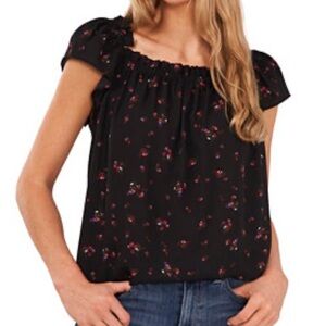 CeCe Black Floral Blouse Elegant‎ Top